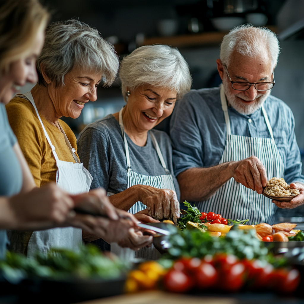 Молода пара готує здорову їжу разом на кухні, усміхаючись та насолоджуючись процесом